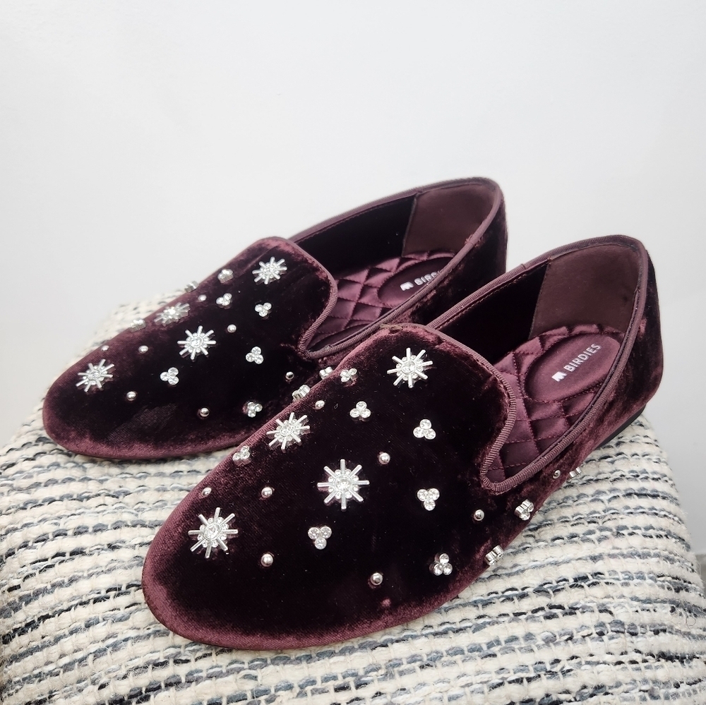 Birdies The Starling Maroon Velvet Crystal Loafer Flats Womens Size 7.5 - Picture 2 of 8